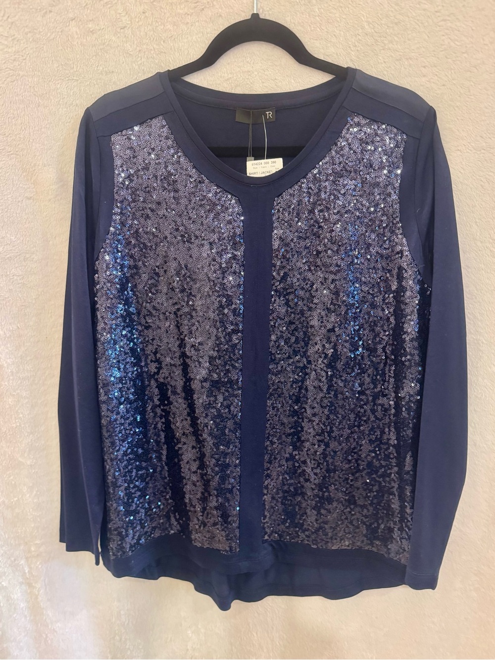 Thomas Rabe Navy Sequin Front Long Sleeve Top